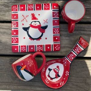 PENGUIN SEASONAL RED & WHITE KITCHEN DECOR